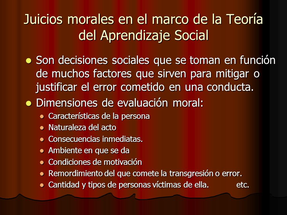Juicios morales en el marco de la Teoría del Aprendizaje Social