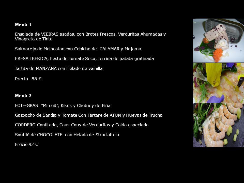Menú 1 Ensalada de VIEIRAS asadas, con Brotes Frescos, Verduritas Ahumadas y Vinagreta de Tinta.