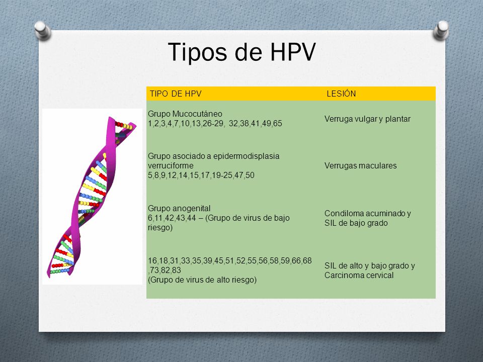 Tipos de HPV TIPO DE HPV LESIÓN