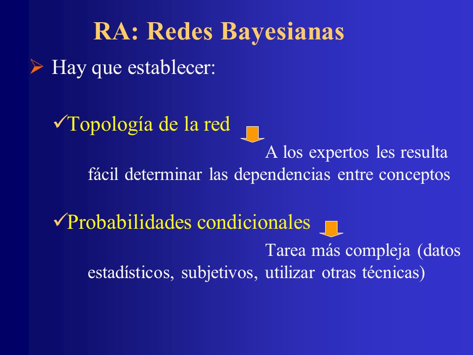 RA: Redes Bayesianas Hay que establecer: Topología de la red
