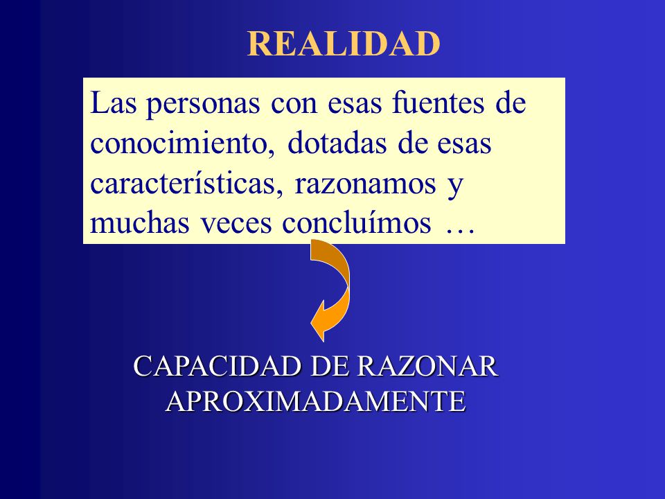 REALIDAD Las personas con esas fuentes de conocimiento, dotadas de esas características, razonamos y muchas veces concluímos …