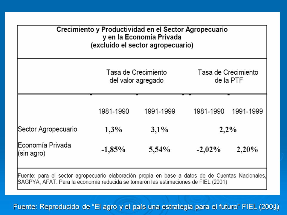 Fuente: Reproducido de El agro y el país una estrategia para el futuro FIEL (2001)