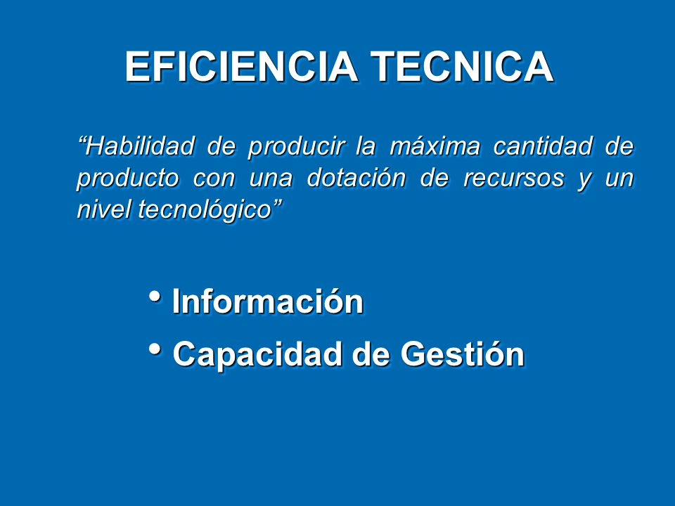 EFICIENCIA TECNICA Información Capacidad de Gestión