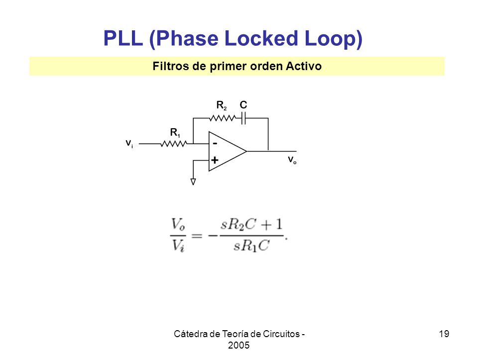 PLL (Phase Locked Loop) Filtros de primer orden Activo
