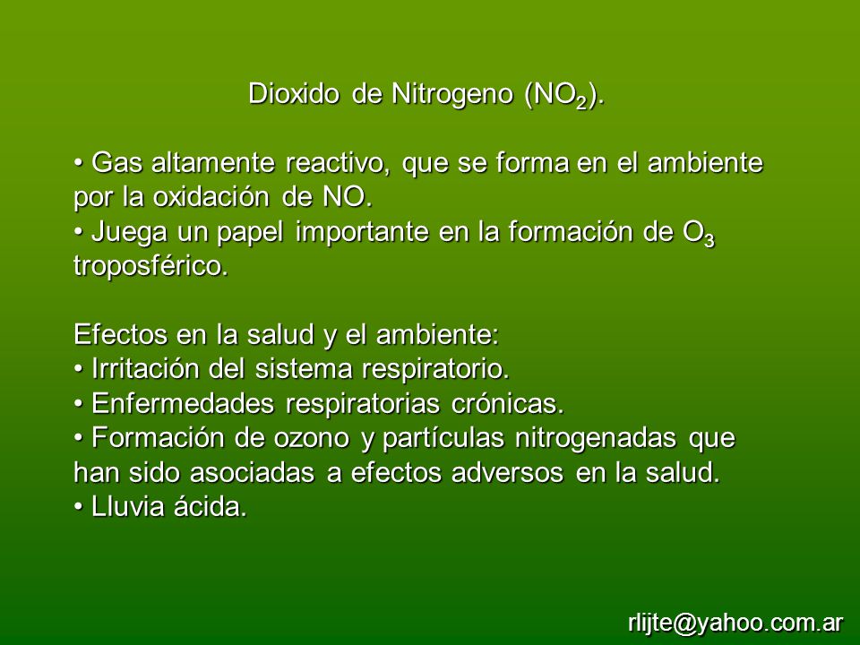 Dioxido de Nitrogeno (NO2).