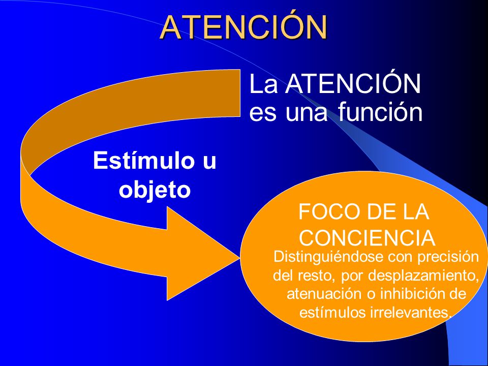 ATENCIÓN La ATENCIÓN es una función Estímulo u objeto FOCO DE LA