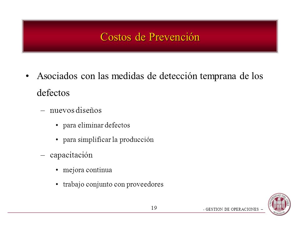 Costos de Prevención Asociados con las medidas de detección temprana de los defectos. nuevos diseños.