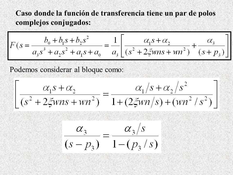 Caso donde la función de transferencia tiene un par de polos complejos conjugados: