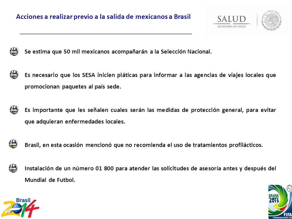 Acciones a realizar previo a la salida de mexicanos a Brasil