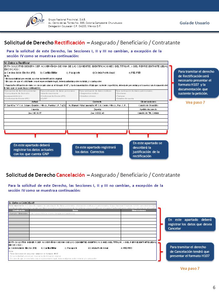 Solicitud de Derecho Rectificación – Asegurado / Beneficiario / Contratante