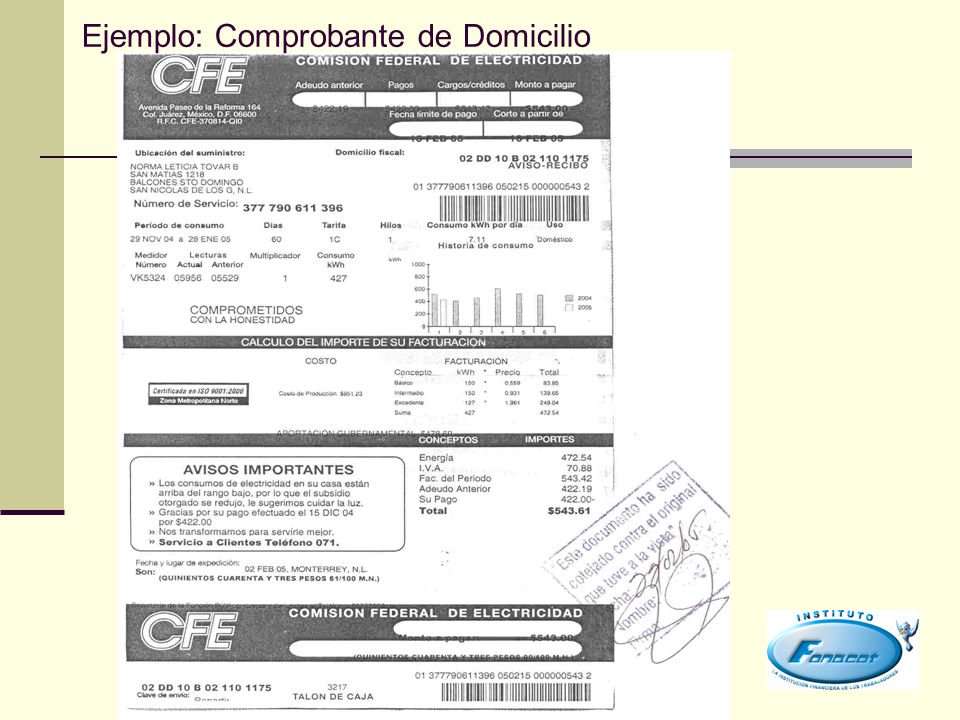 Ejemplo: Comprobante de Domicilio