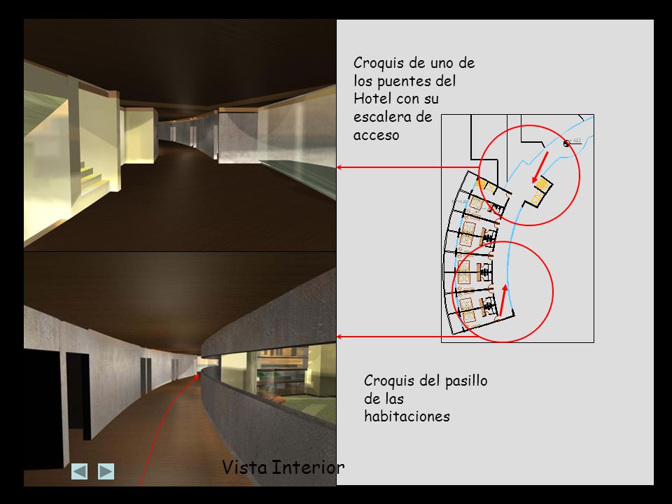 Croquis de uno de los puentes del Hotel con su escalera de acceso