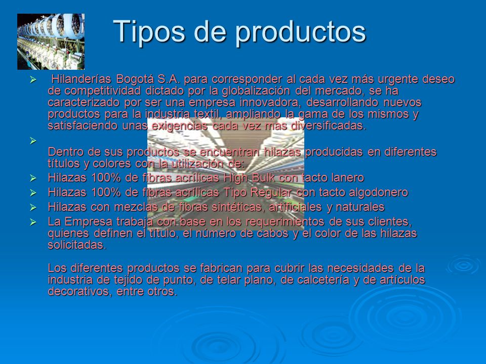 Tipos de productos