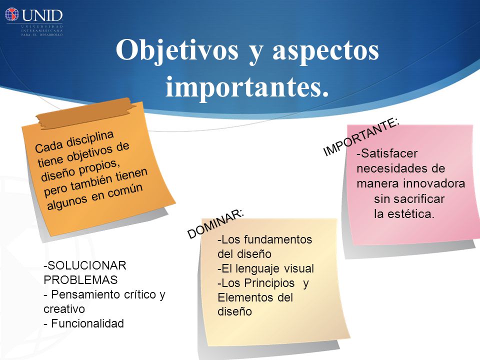 Objetivos y aspectos importantes.