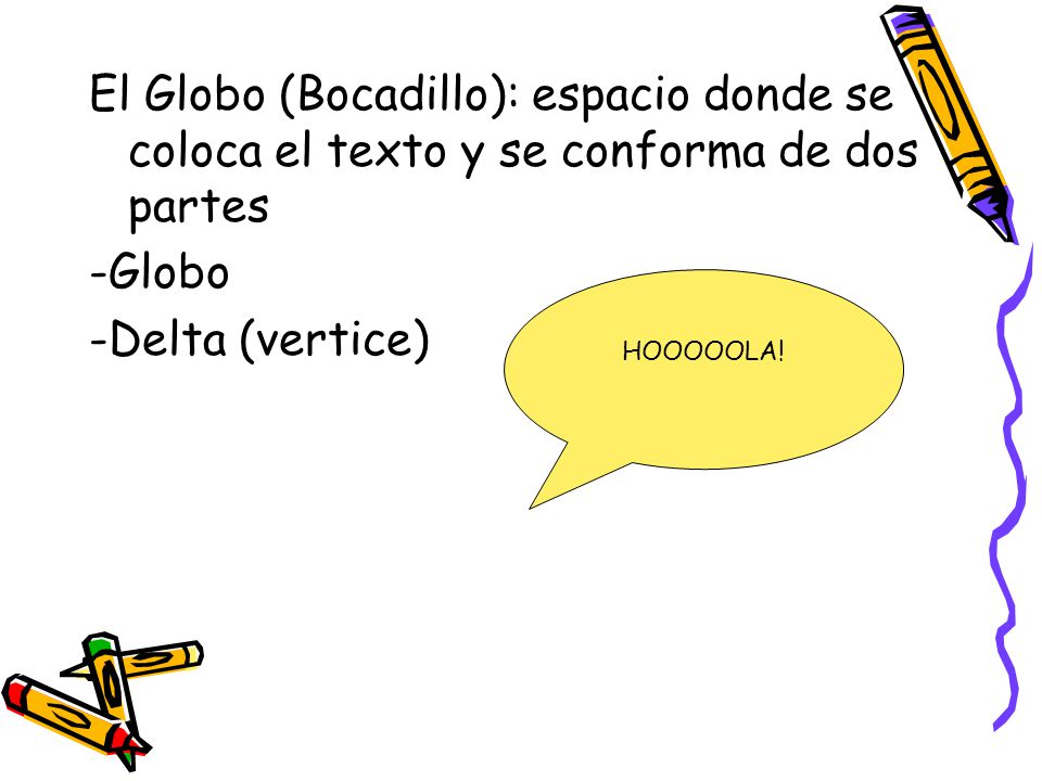 El Globo (Bocadillo): espacio donde se coloca el texto y se conforma de dos partes