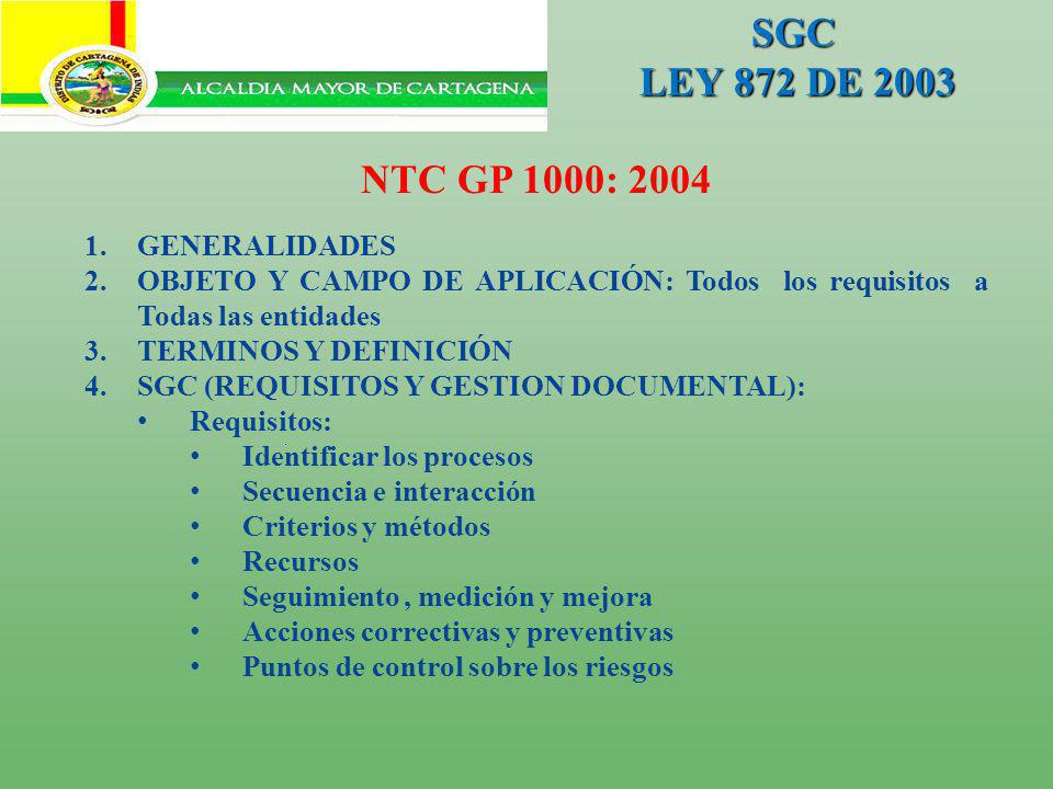 SGC LEY 872 DE 2003 NTC GP 1000: 2004 GENERALIDADES