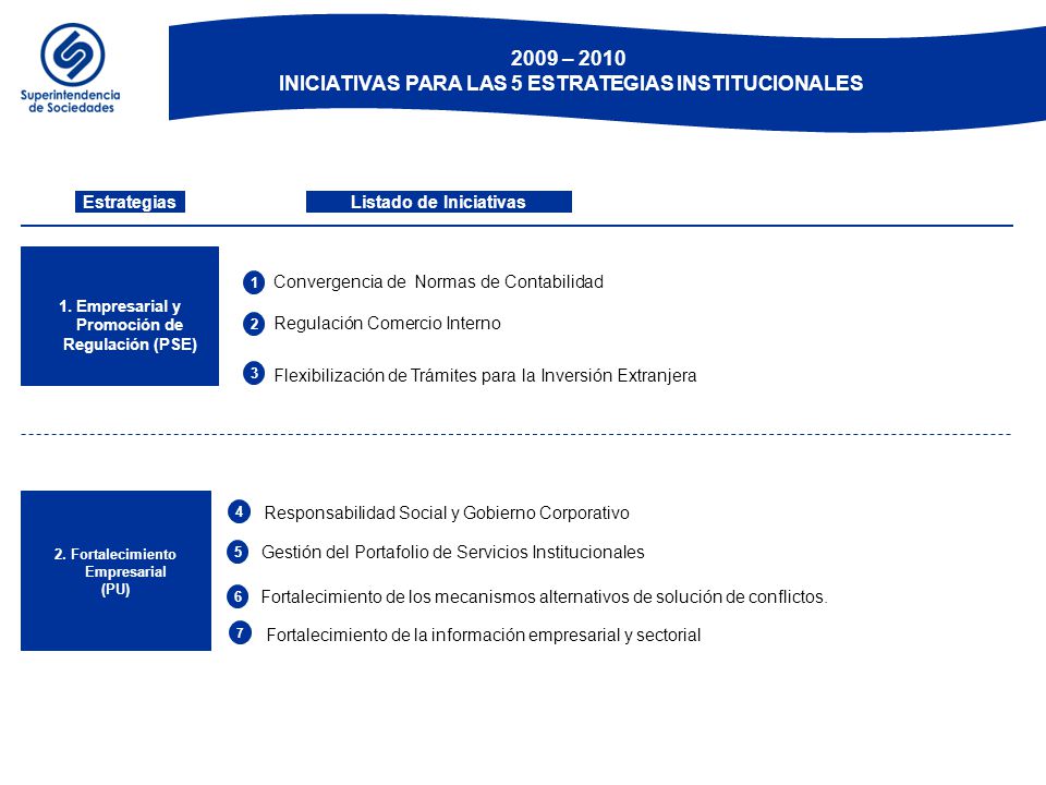 2009 INICIATIVAS PARA LAS 5 ESTRATEGIAS INSTITUCIONALES
