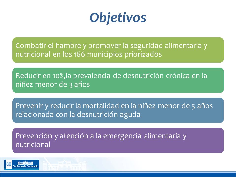Objetivos Combatir el hambre y promover la seguridad alimentaria y nutricional en los 166 municipios priorizados.