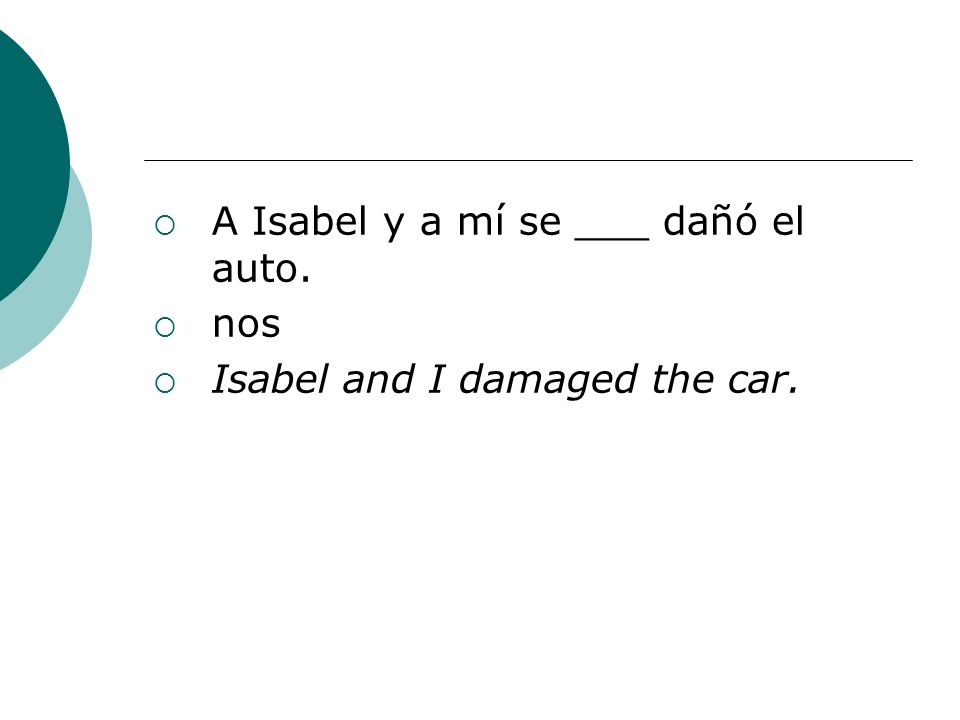 A Isabel y a mí se ___ dañó el auto.