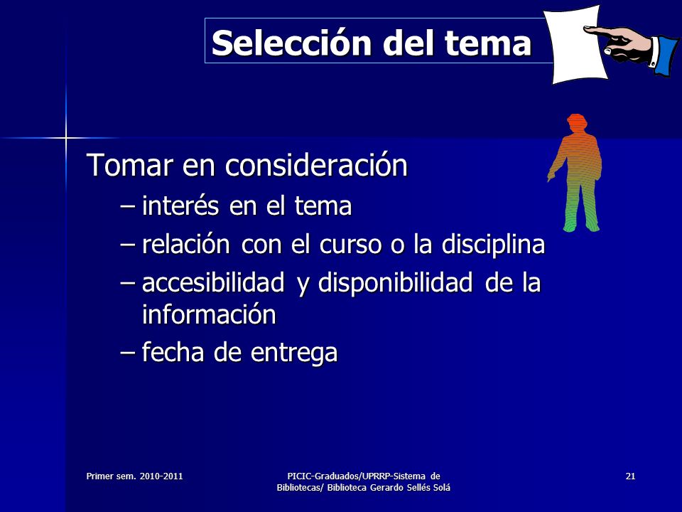 Selección del tema Tomar en consideración interés en el tema