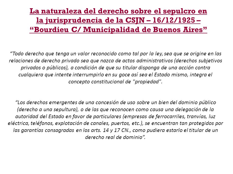 La naturaleza del derecho sobre el sepulcro en la jurisprudencia de la CSJN – 16/12/1925 – Bourdieu C/ Municipalidad de Buenos Aires