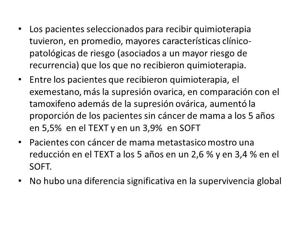 Los pacientes seleccionados para recibir quimioterapia tuvieron, en promedio, mayores características clínico-patológicas de riesgo (asociados a un mayor riesgo de recurrencia) que los que no recibieron quimioterapia.