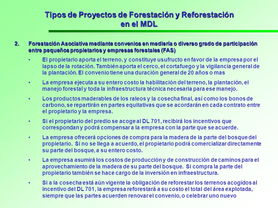 Tipos de Proyectos de Forestación y Reforestación en el MDL