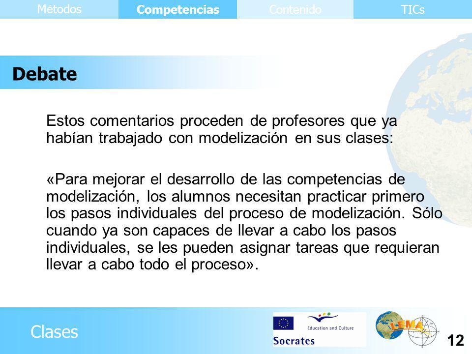 Debate Estos comentarios proceden de profesores que ya habían trabajado con modelización en sus clases:
