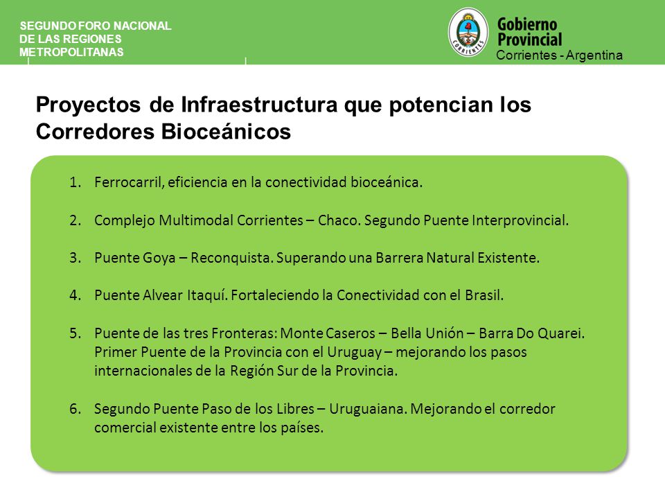 Proyectos de Infraestructura que potencian los Corredores Bioceánicos