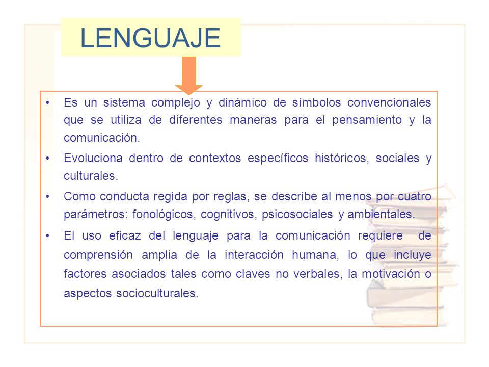 LENGUAJE Es un sistema complejo y dinámico de símbolos convencionales que se utiliza de diferentes maneras para el pensamiento y la comunicación.
