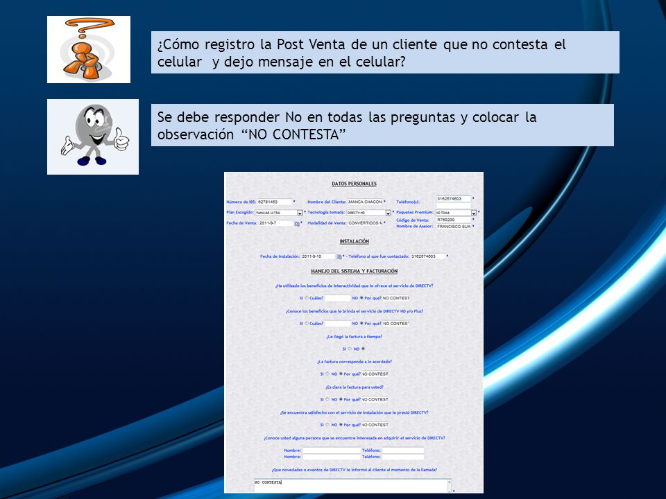 ¿Cómo registro la Post Venta de un cliente que no contesta el celular y dejo mensaje en el celular