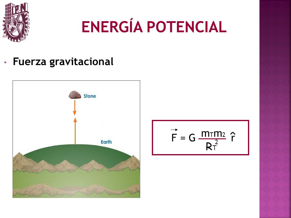 ENERGÍA POTENCIAL Fuerza gravitacional mTm2 F = G r 2 RT