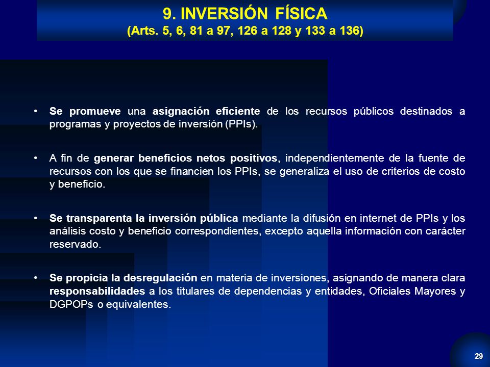 9. INVERSIÓN FÍSICA (Arts. 5, 6, 81 a 97, 126 a 128 y 133 a 136)