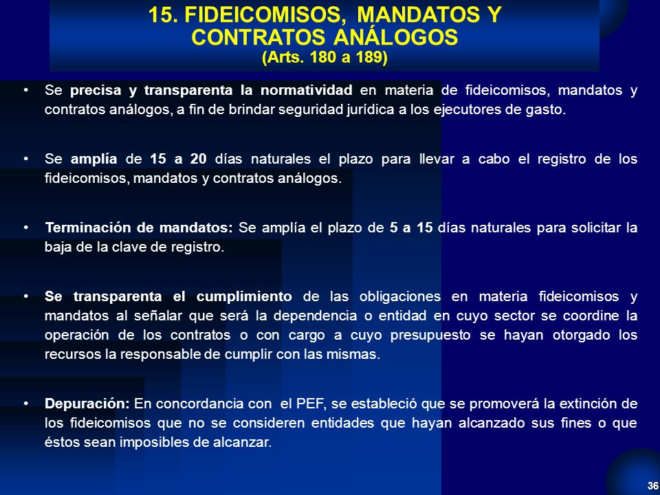 15. FIDEICOMISOS, MANDATOS Y CONTRATOS ANÁLOGOS (Arts. 180 a 189)