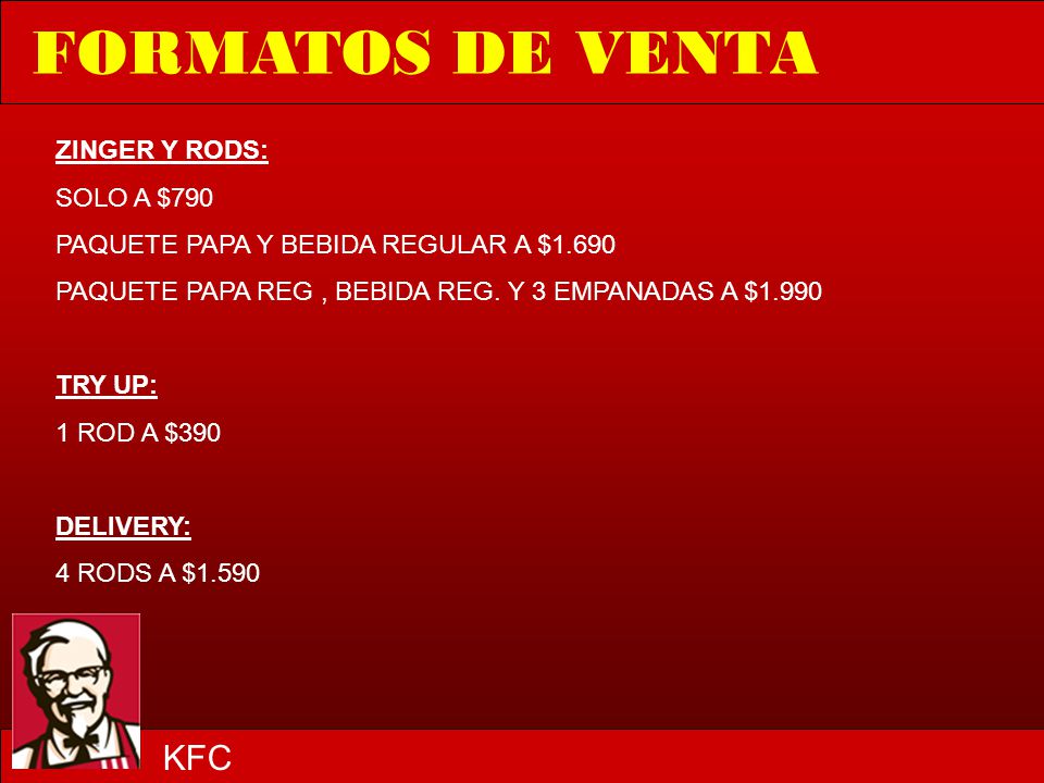 FORMATOS DE VENTA KFC ZINGER Y RODS: SOLO A $790