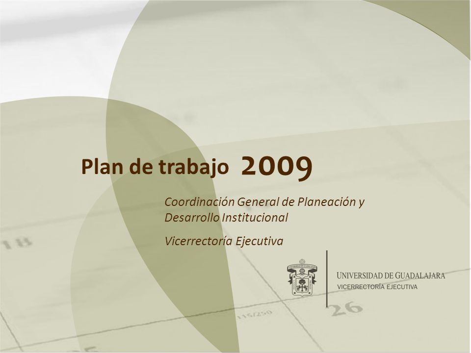 2009 Plan de trabajo. Coordinación General de Planeación y Desarrollo Institucional.