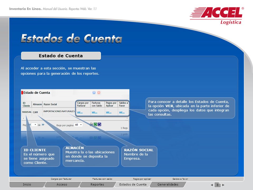 Estado de Cuenta Al acceder a esta sección, se muestran las opciones para la generación de los reportes.