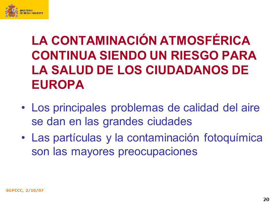 LA CONTAMINACIÓN ATMOSFÉRICA CONTINUA SIENDO UN RIESGO PARA LA SALUD DE LOS CIUDADANOS DE EUROPA