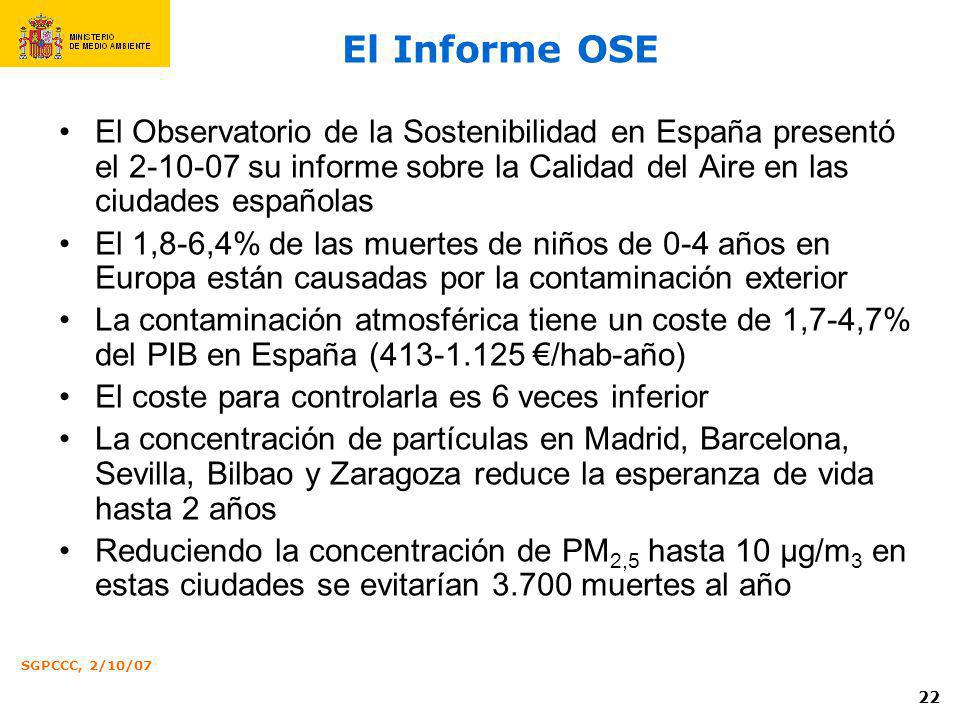 El Informe OSE El Observatorio de la Sostenibilidad en España presentó el su informe sobre la Calidad del Aire en las ciudades españolas.