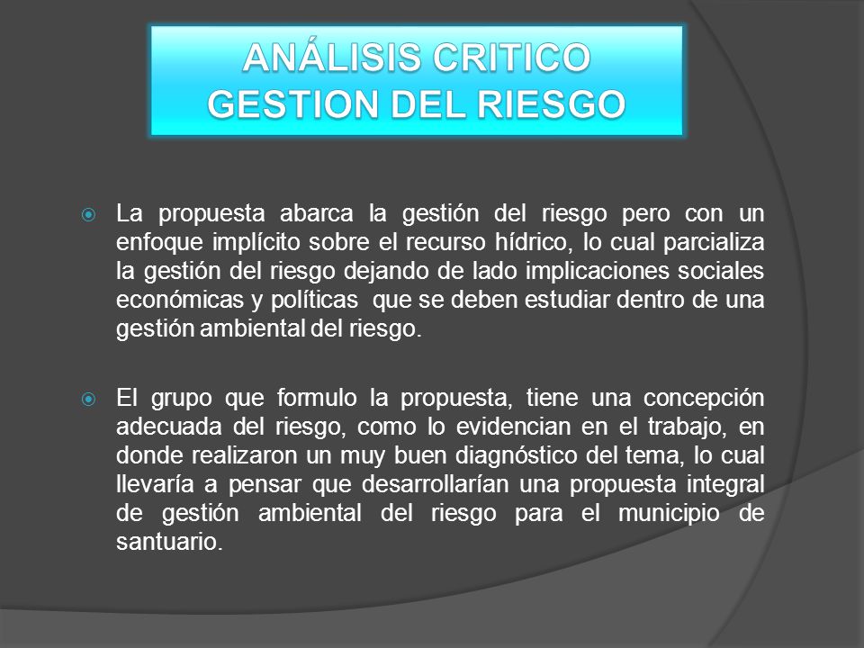 ANÁLISIS CRITICO GESTION DEL RIESGO