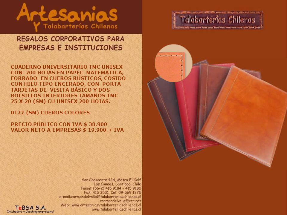 CUADERNO UNIVERSITARIO TMC UNISEX CON 200 HOJAS EN PAPEL MATEMÁTICA, FORRADO EN CUEROS RÚSTICOS, COSIDO CON HILO TIPO ENCERADO, CON PORTA TARJETAS DE VISITA BÁSICO Y DOS BOLSILLOS INTERIORES TAMAÑOS TMC