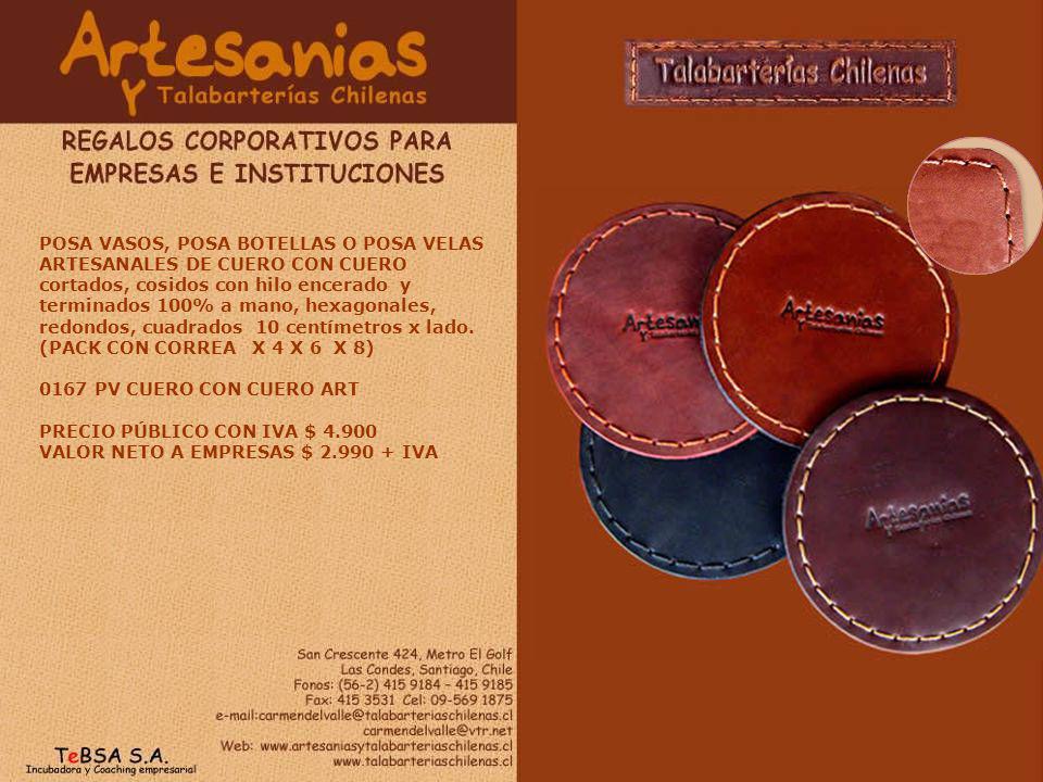 POSA VASOS, POSA BOTELLAS O POSA VELAS ARTESANALES DE CUERO CON CUERO cortados, cosidos con hilo encerado y terminados 100% a mano, hexagonales, redondos, cuadrados 10 centímetros x lado.