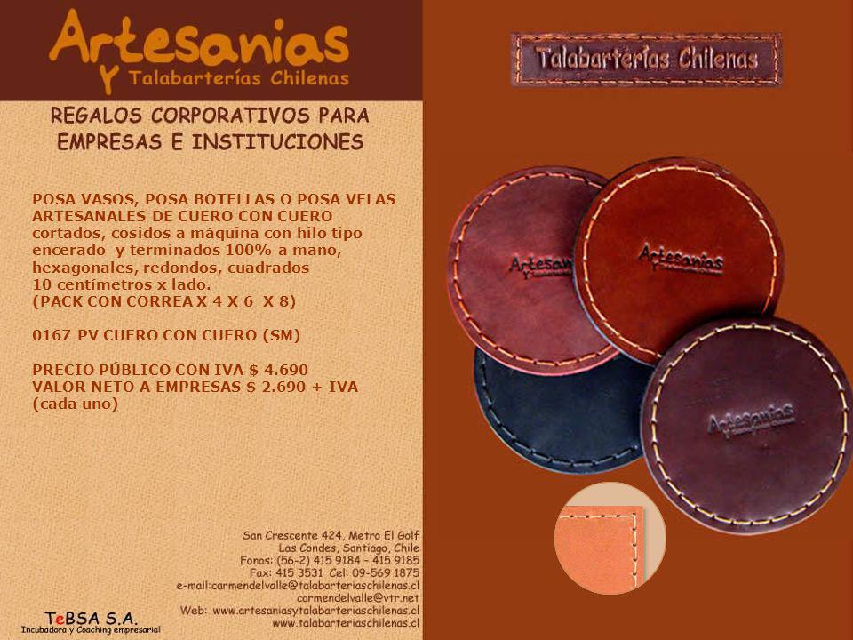 POSA VASOS, POSA BOTELLAS O POSA VELAS ARTESANALES DE CUERO CON CUERO cortados, cosidos a máquina con hilo tipo encerado y terminados 100% a mano, hexagonales, redondos, cuadrados