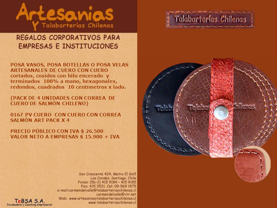 POSA VASOS, POSA BOTELLAS O POSA VELAS ARTESANALES DE CUERO CON CUERO cortados, cosidos con hilo encerado y terminados 100% a mano, hexagonales, redondos, cuadrados 10 centímetros x lado.