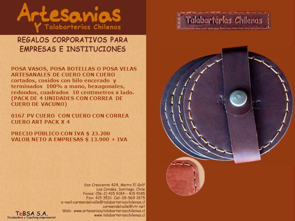 POSA VASOS, POSA BOTELLAS O POSA VELAS ARTESANALES DE CUERO CON CUERO cortados, cosidos con hilo encerado y terminados 100% a mano, hexagonales, redondos, cuadrados 10 centímetros x lado.
