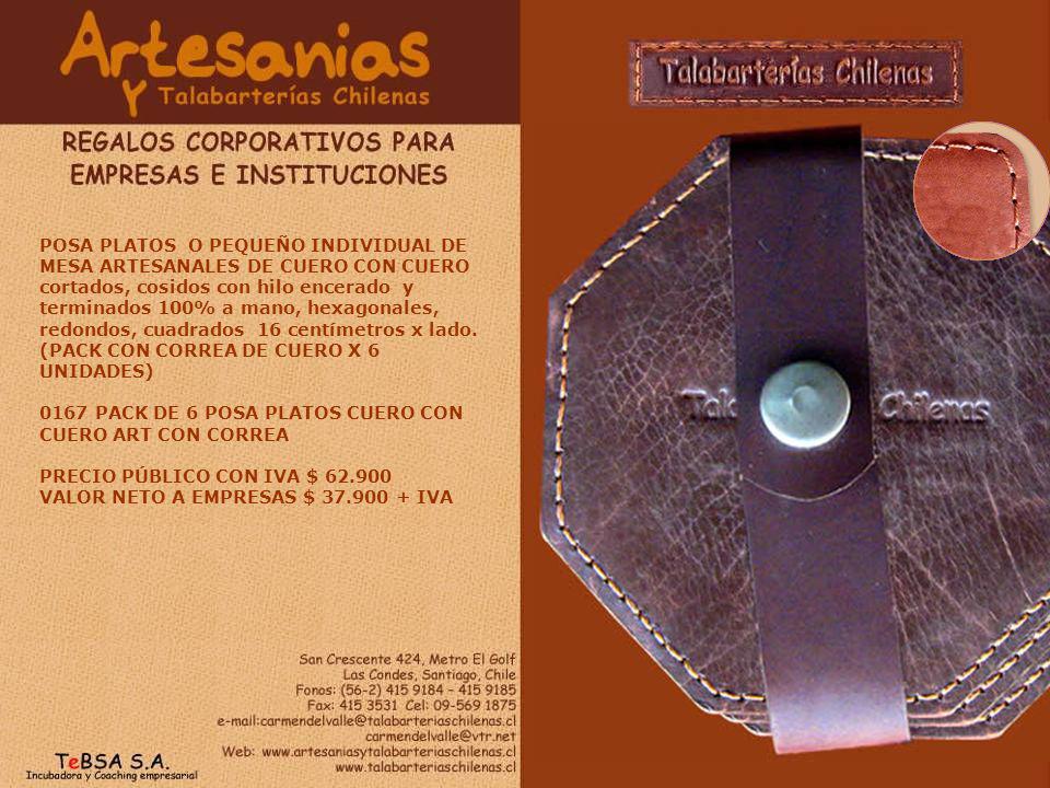 POSA PLATOS O PEQUEÑO INDIVIDUAL DE MESA ARTESANALES DE CUERO CON CUERO cortados, cosidos con hilo encerado y terminados 100% a mano, hexagonales, redondos, cuadrados 16 centímetros x lado. (PACK CON CORREA DE CUERO X 6 UNIDADES)