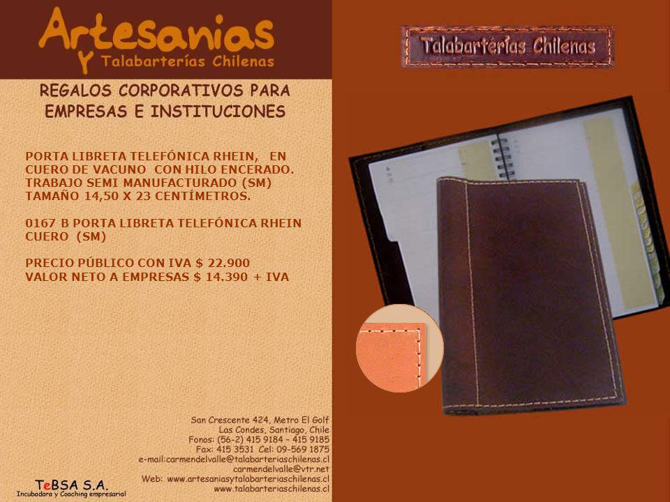 PORTA LIBRETA TELEFÓNICA RHEIN, EN CUERO DE VACUNO CON HILO ENCERADO