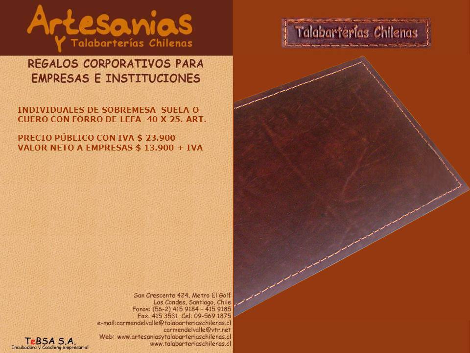 INDIVIDUALES DE SOBREMESA SUELA O CUERO CON FORRO DE LEFA 40 X 25. ART.