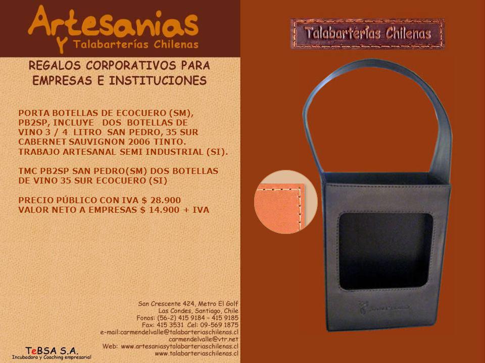 PORTA BOTELLAS DE ECOCUERO (SM), PB2SP, INCLUYE DOS BOTELLAS DE