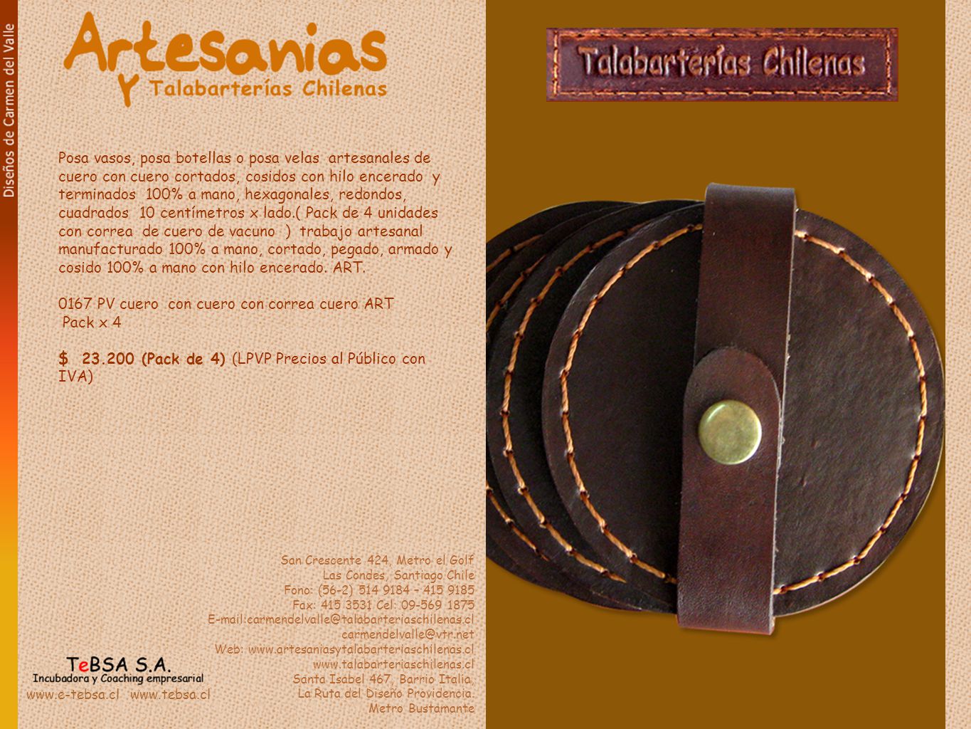 0167 PV cuero con cuero con correa cuero ART Pack x 4
